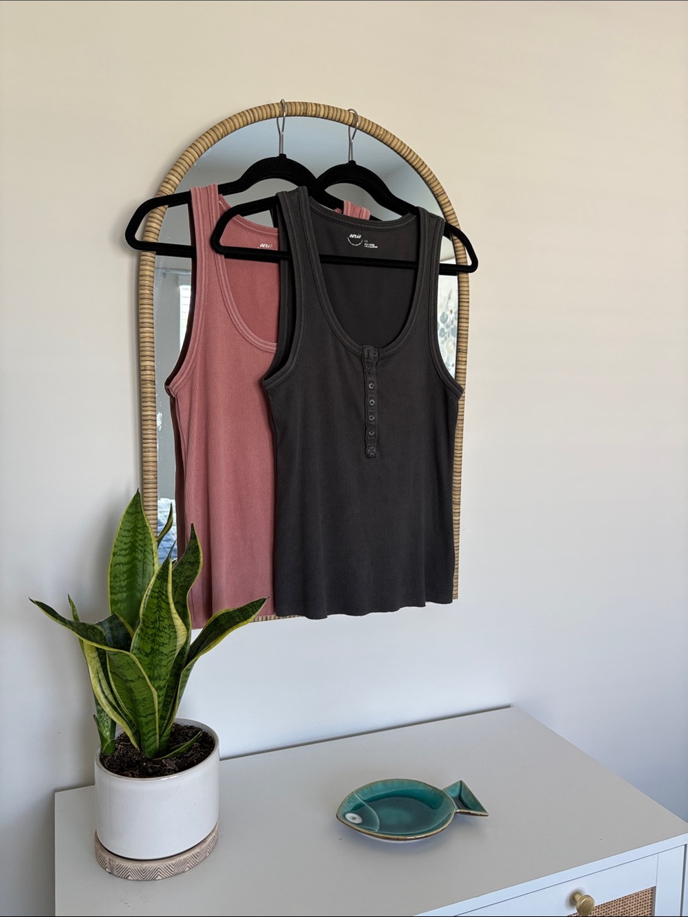 aerie Ribbed Henley Tank - Black and Coral